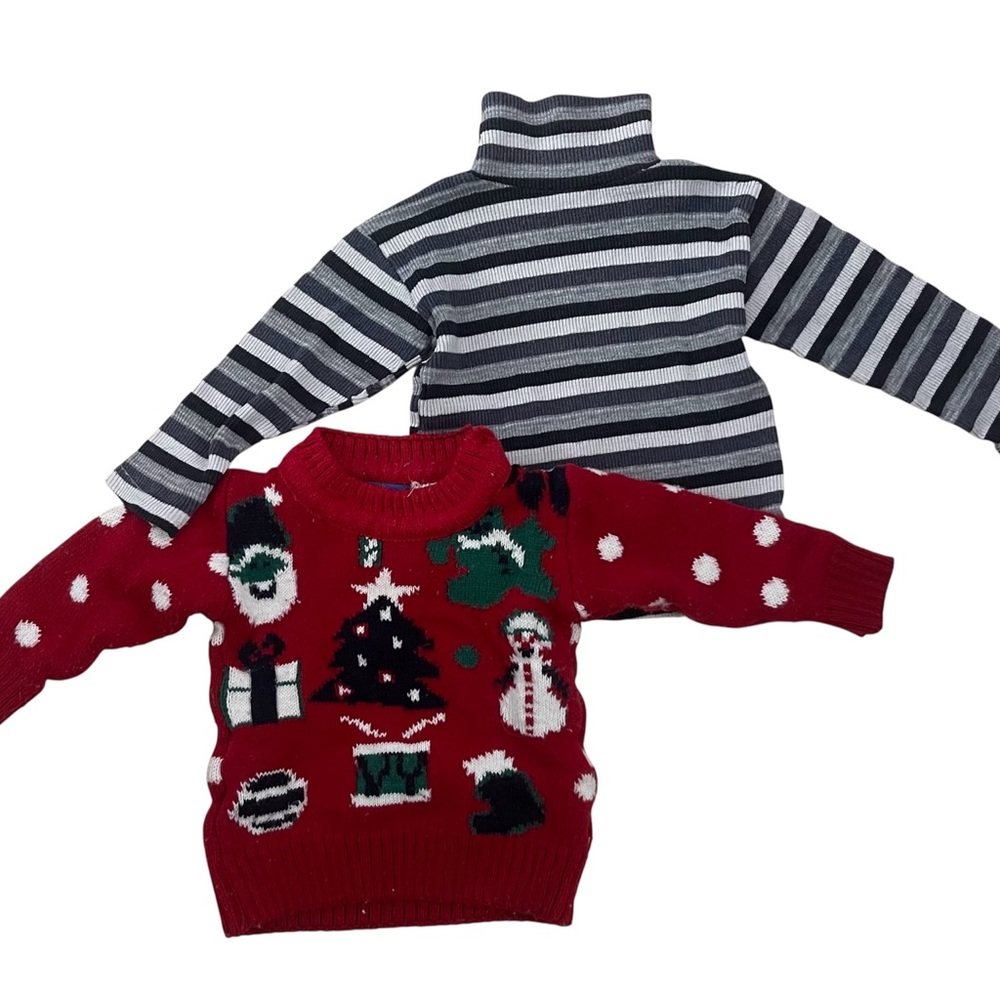 Kids Holiday Sweater and Striped Turtleneck Set